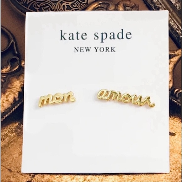 KATE SPADE • True Love Mon Amour Gold Stud Earrings - Picture 6 of 6